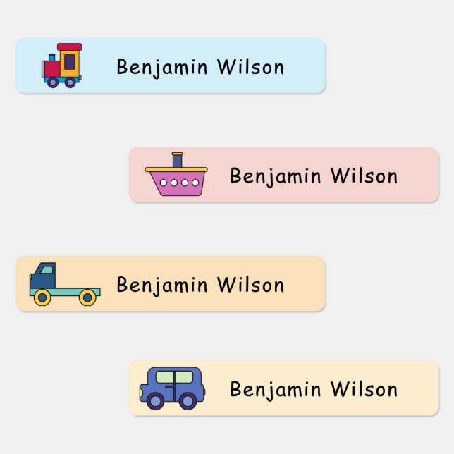 Cute and Simple Transportation Custom Name Kids Labels (Group)