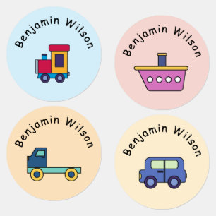 Cute and Simple Transportation Custom Name Kids Labels