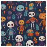 Cute and spooky colorful skeletons on halloween fabric