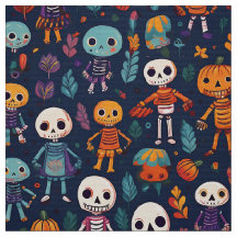 Cute and spooky colorful skeletons on halloween