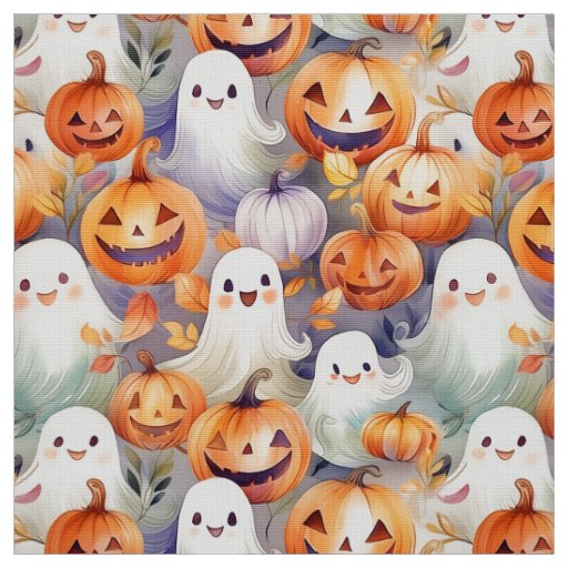 Cute and spooky ghosts and jack o lanterns fabric