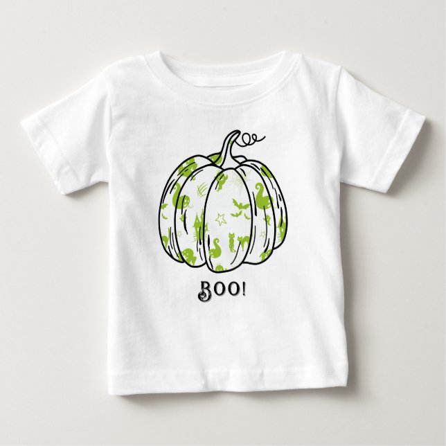 Cute and Spooky Green Jack-O’-Lantern Baby T-Shirt (Front)