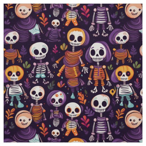 Cute and spooky skeletons halloween pattern fabric