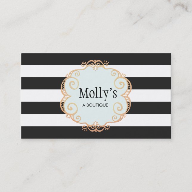 Cute and Stylish Black and White Striped Pattern Business Card (Front)