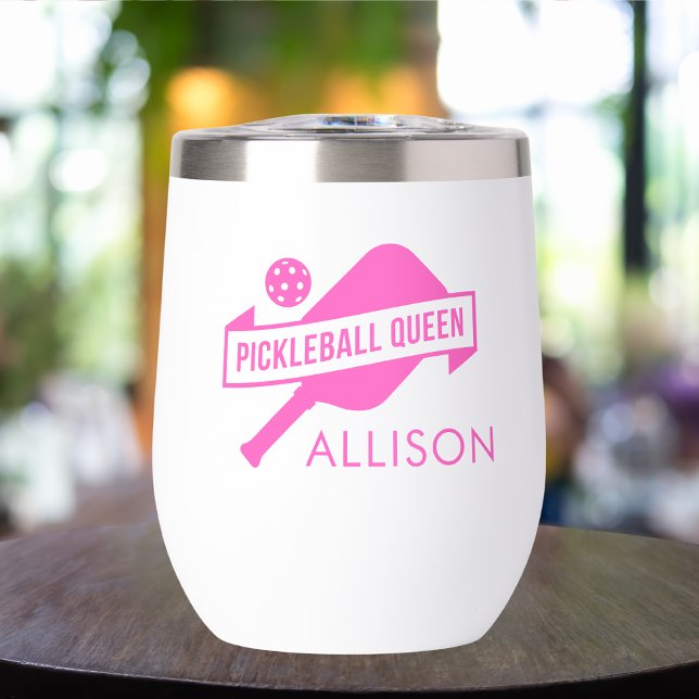 Cute and Stylish Pink Pickleball Queen Thermal Wine Tumbler (Creator Uploaded)