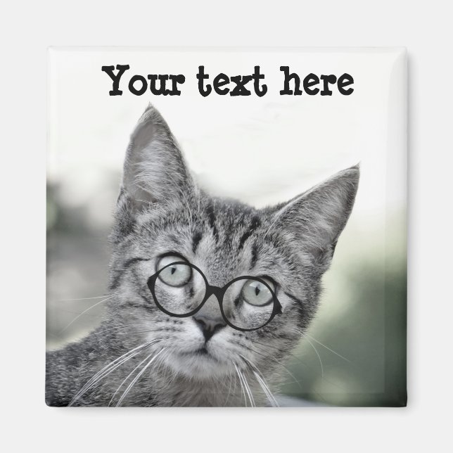 Cute and Surprised Cat with Glasses Magnet (Front)