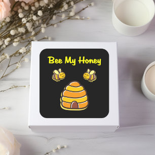 Cute and Sweet Bee My Honey Beehive Dark Color Square Sticker