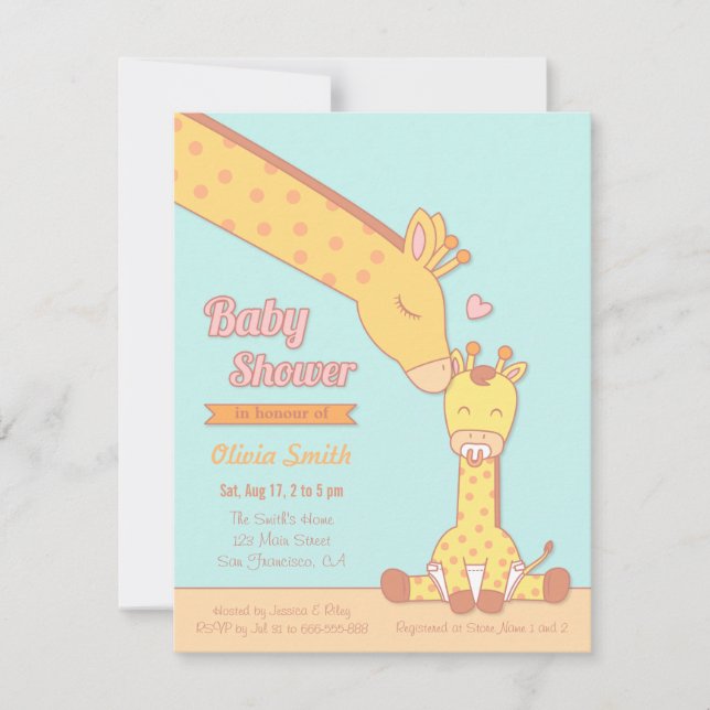 Cute and Sweet Giraffe Baby Shower Invitations (Front)