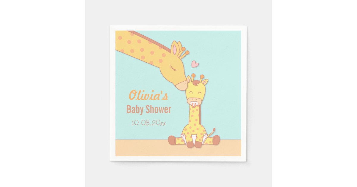 Cute And Sweet Giraffe Baby Shower Supplies Paper Napkin Zazzle Com