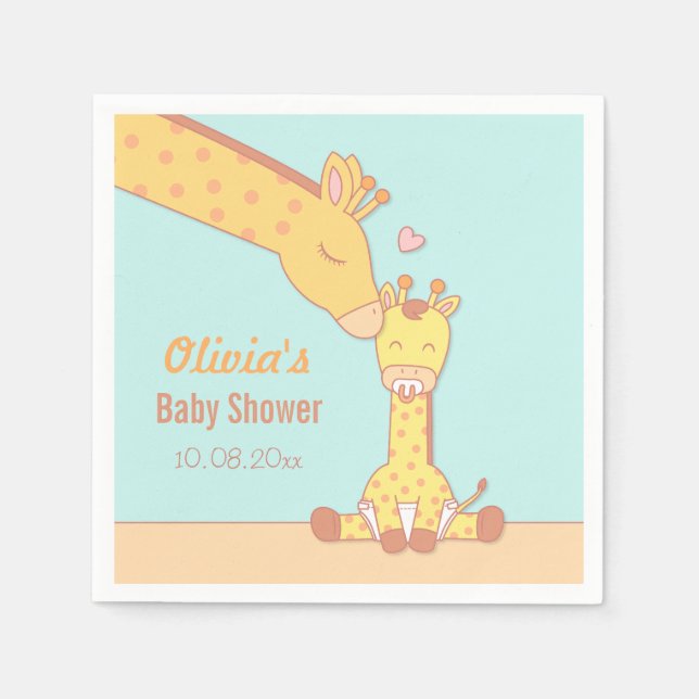 Cute and Sweet Giraffe Baby Shower Supplies Paper Napkins (Front)
