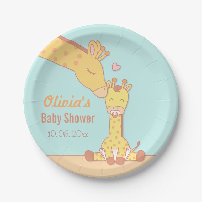 Cute and Sweet Giraffe Baby Shower Supplies Paper Plates (Front)