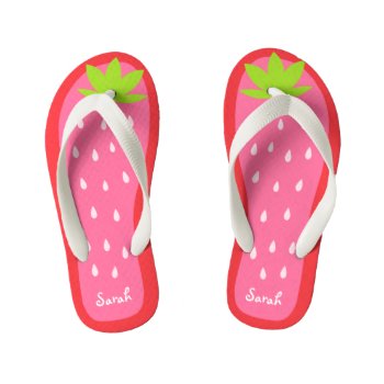 Cute And Sweet Pink Strawberry For Girl Kid's Flip Flops by UrHomeNeeds at Zazzle
