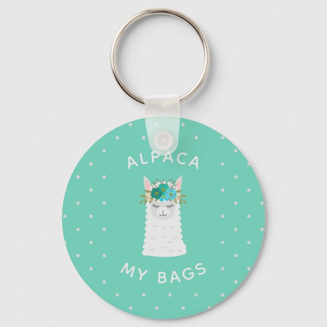 Cute and Trendy Alpaca | Turquoise Keychain (Front)