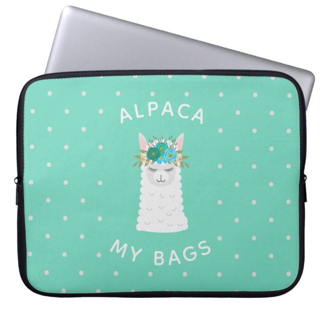 Cute and Trendy Alpaca | Turquoise Laptop Sleeve (Front)