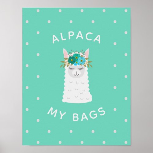 Cute and Trendy Alpaca  Turquoise Poster