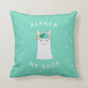 Cute and Trendy Alpaca   Turquoise Throw Pillow