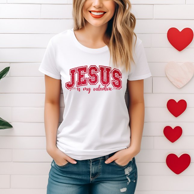 Cute and Trendy Jesus Is My Valentine Faux Sequin T-Shirt (Cute and Trendy Jesus Is My Valentine Faux Sequin T-Shirt)