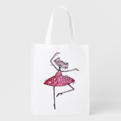 Cute and Whimsical Dancing Cat Grocery Bag