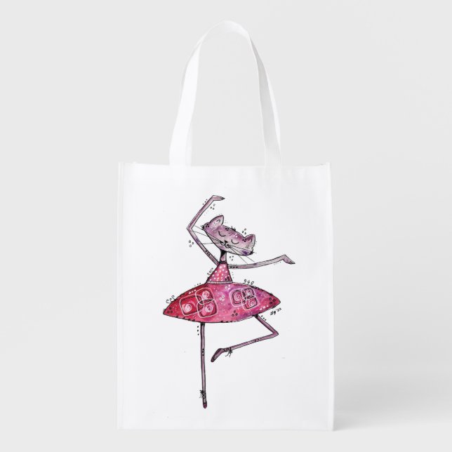 Cute and Whimsical Dancing Cat Grocery Bag (Front)