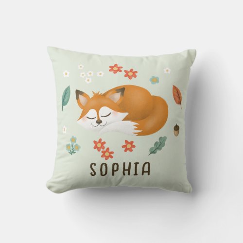 Cute and Whimsical Forest Fox Fall Throw Pillow