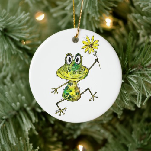 Cute and Whimsical Happy Frog Ceramic Ornament
