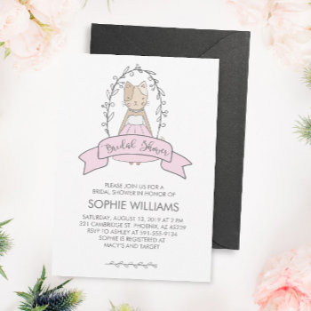 Cute And Whimsical Kitty Bridal Shower Invitation by lilanab2 at Zazzle