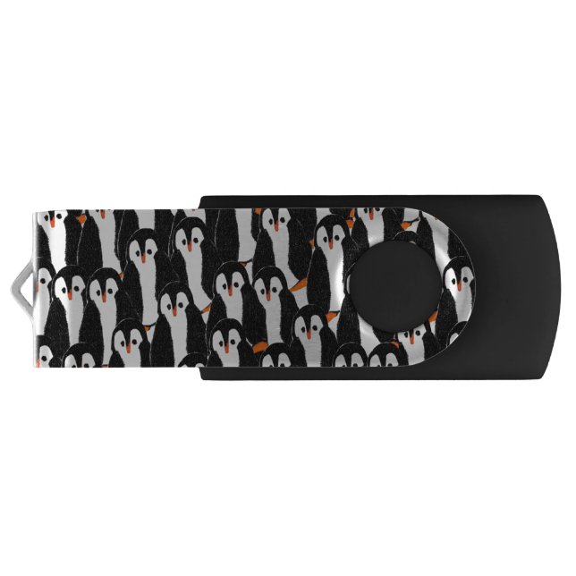 Cute and Whimsical Piles of Penguins Flash Drive (Back)