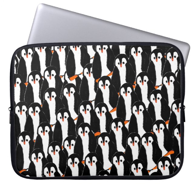 Cute and Whimsical Piles of Penguins Laptop Sleeve (Front)