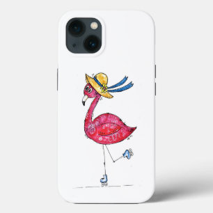 Cute and Whimsical Pink Flamingo on Roller Skates iPhone 13 Case
