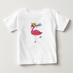 Cute and Whimsical Pink Flamingo on Skates Baby T-Shirt