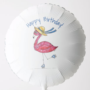 Cute and Whimsical Pink Flamingo on Skates Balloon