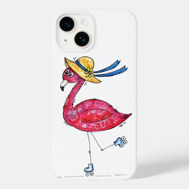 Cute and Whimsical Pink Flamingo on Skates Case-Mate iPhone Case (Back)