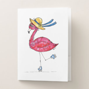 Cute and Whimsical Pink Flamingo on Skates Pocket Folder