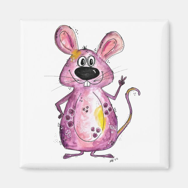 Cute and Whimsical Purple Mouse Magnet (Front)