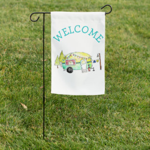 Cute and Whimsical Retro Happy Camper Garden Flag