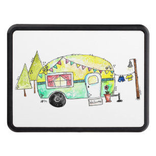 Cute and Whimsical Retro Happy Camper Hitch Cover