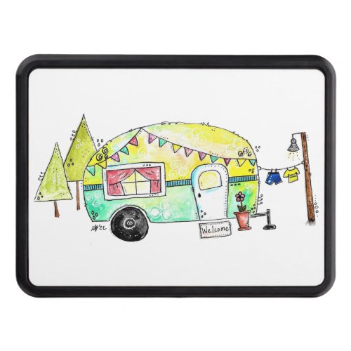 Cute and Whimsical Retro Happy Camper Hitch Cover