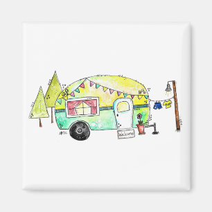 Cute and Whimsical Retro Happy Camper Magnet