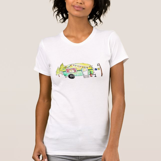 Cute and Whimsical Retro Happy Camper T-Shirt (Front)