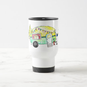 Cute and Whimsical Retro Happy Camper Travel Mug