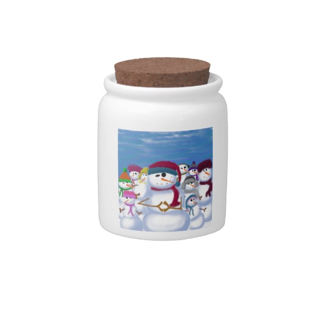 Cute and Whimsical Snowmen Candy Jar (Front)