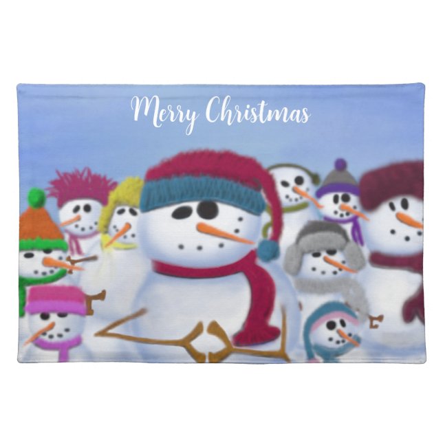 Cute and Whimsical Snowmen Cloth Placemat (Front)