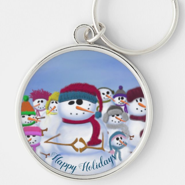 Cute and Whimsical Snowmen Keychain (Front)