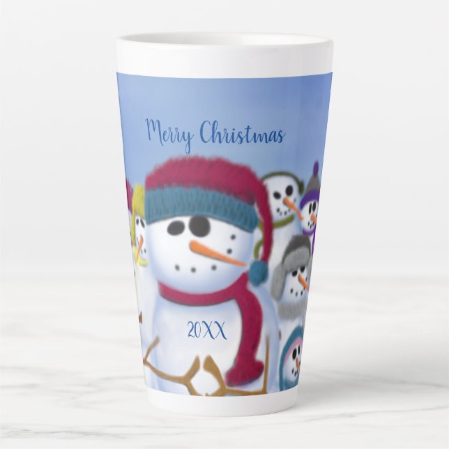 Cute and Whimsical Snowmen Latte Mug (Front)