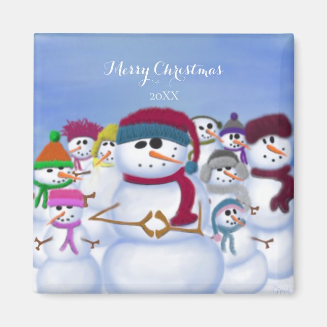 Cute and Whimsical Snowmen Magnet (Front)