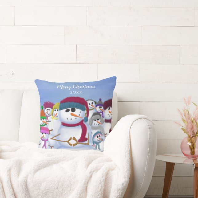 Cute and Whimsical Snowmen Throw Pillow (Couch)