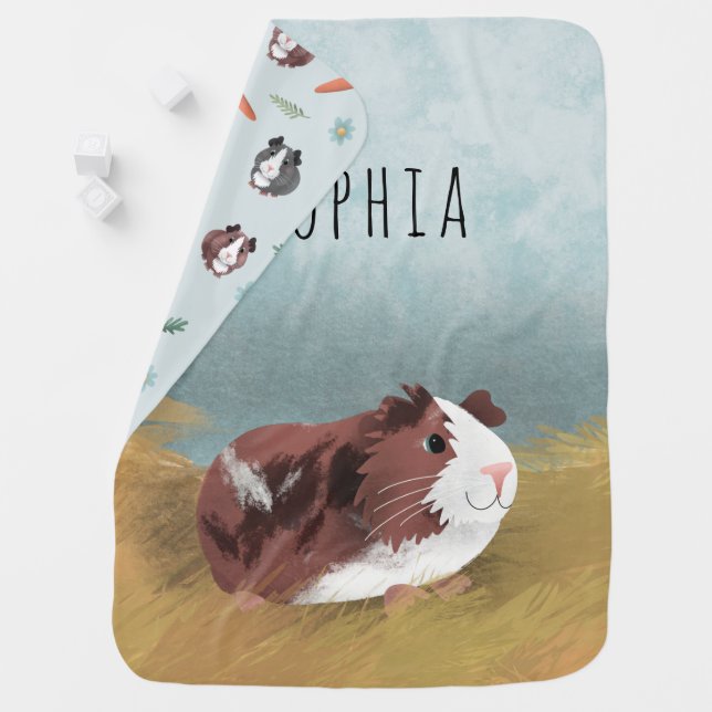 Cute and Whimsical Spotty Blue Guinea Pig Baby Blanket (In Situ)