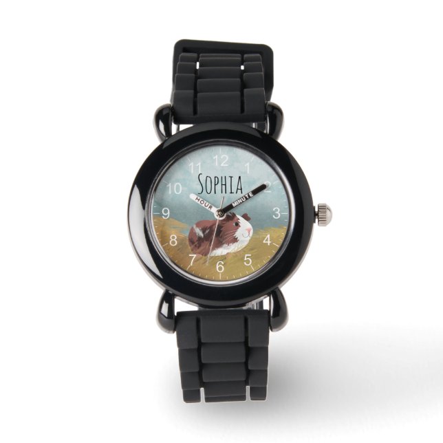 Cute and Whimsical Spotty Guinea Pig Cartoon Kids Watch (Front)
