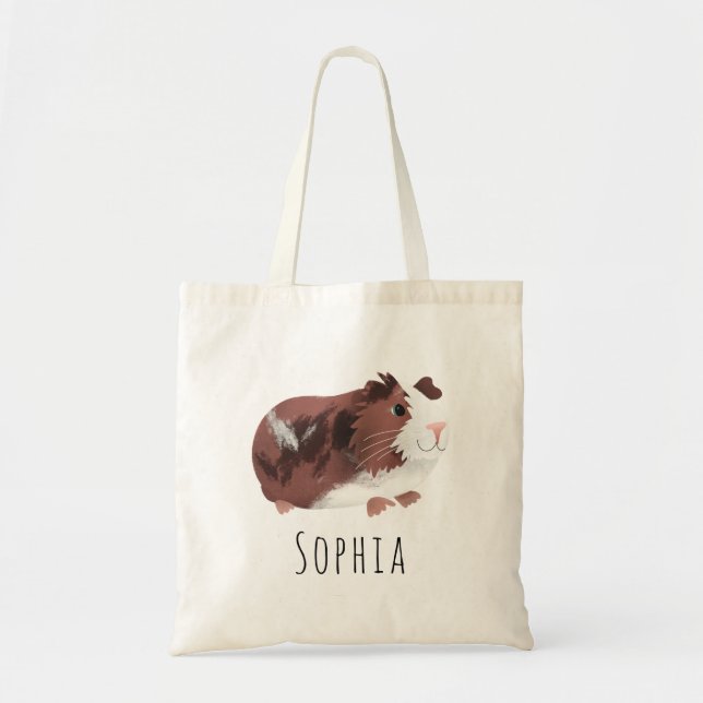 Cute and Whimsical Spotty Guinea Pig Cartoon Tote Bag (Front)
