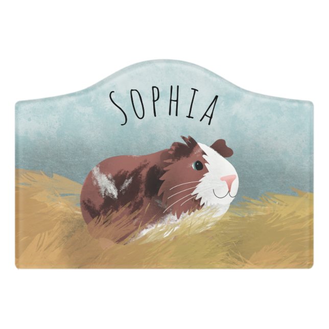 Cute and Whimsical Spotty Guinea Pig Kids Door Sign (Small Crest Front)